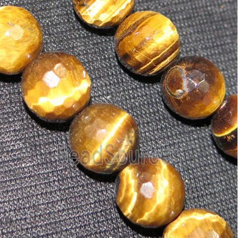 tiger eye stone beads, faceted round, yellow