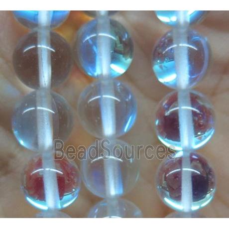 round white synthetic Aura Quartz Crystal glowing Beads