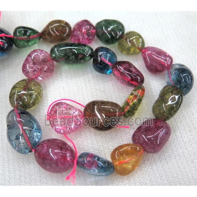 rainbow tourmaline beads syntactic with crystal, freeform