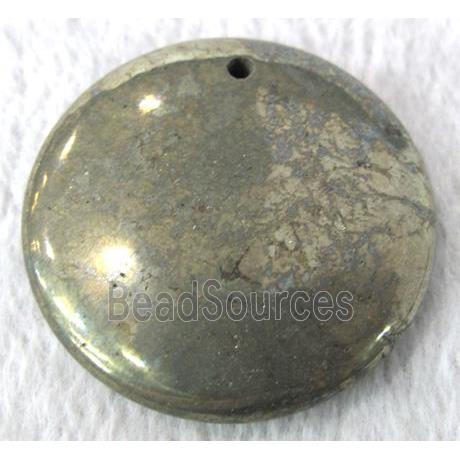 natural Pyrite pendant, flat-round