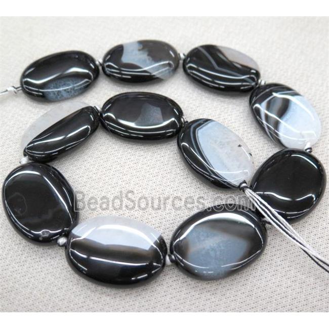 Agate Druzy oval beads, white black