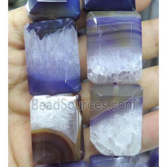 druzy agate bead, faceted rectangle, purple