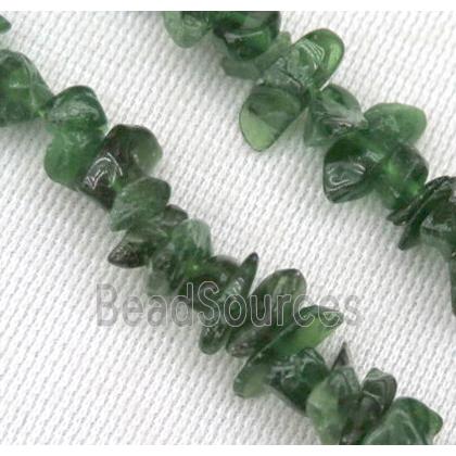 green Diopside beads, chips, freeform