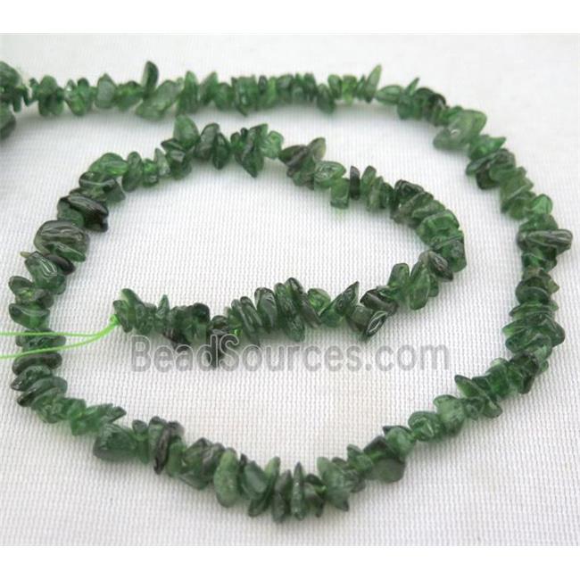 green Diopside beads, chips, freeform