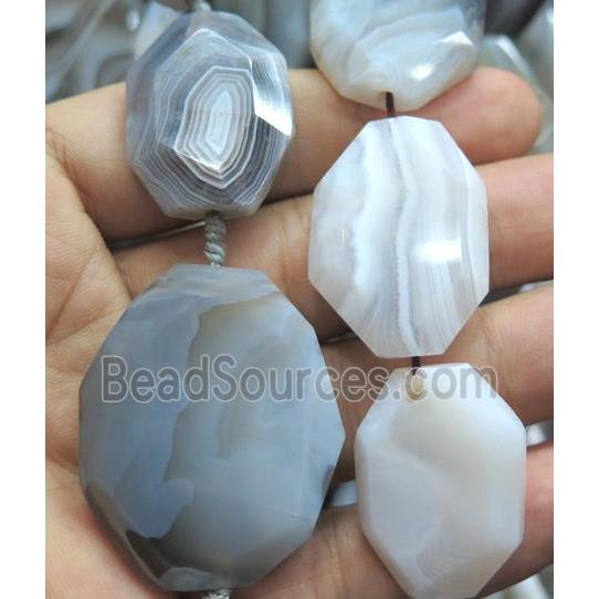 natural botswana agate slice beads, faceted, gray