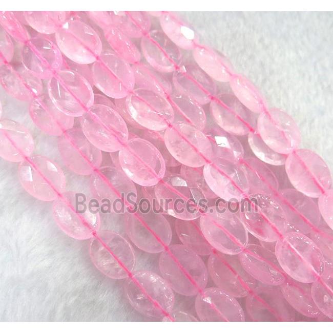 rose quartz bead, faceted flat oval