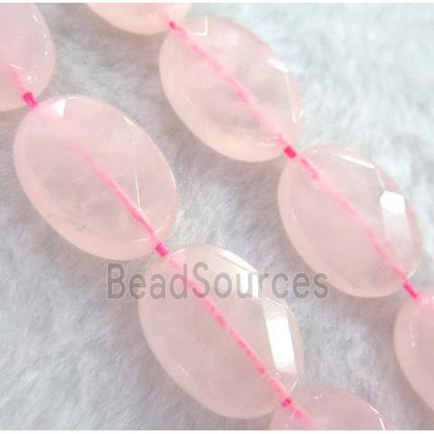 rose quartz bead, faceted flat oval