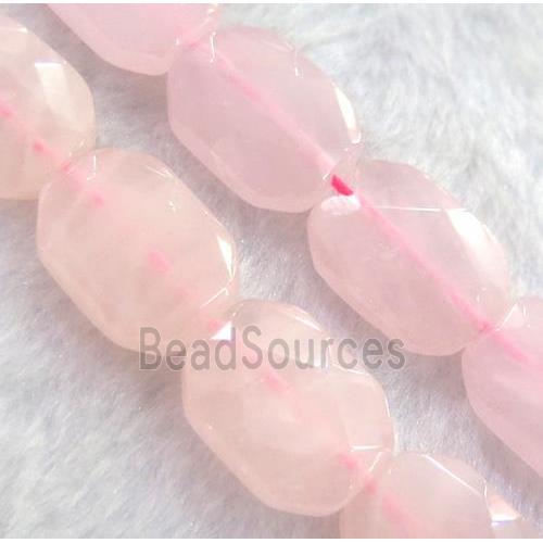 rose quartz bead, faceted rectangle