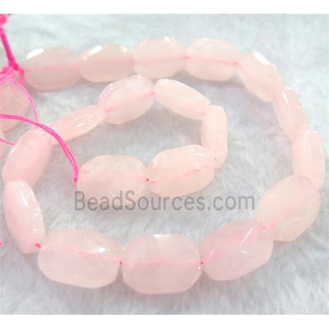 rose quartz bead, faceted rectangle