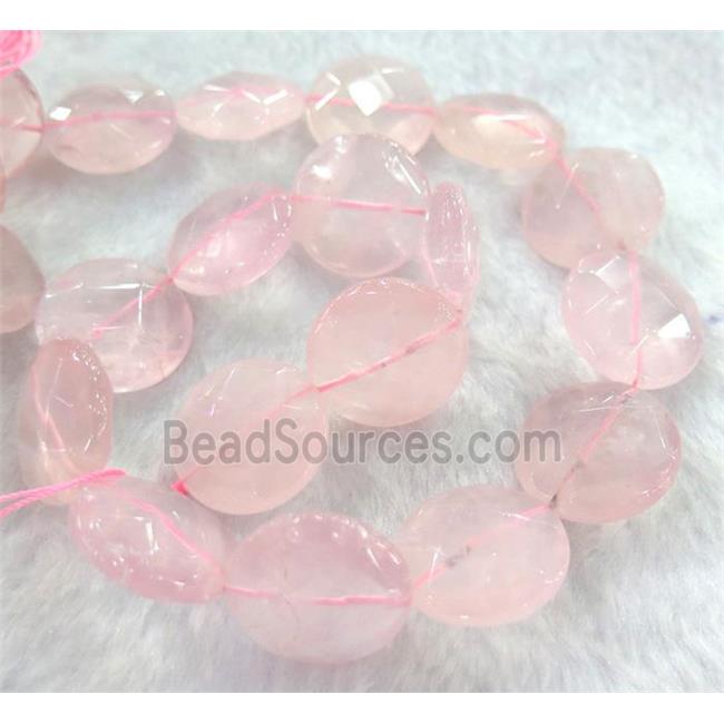 rose quartz bead, faceted flat-round