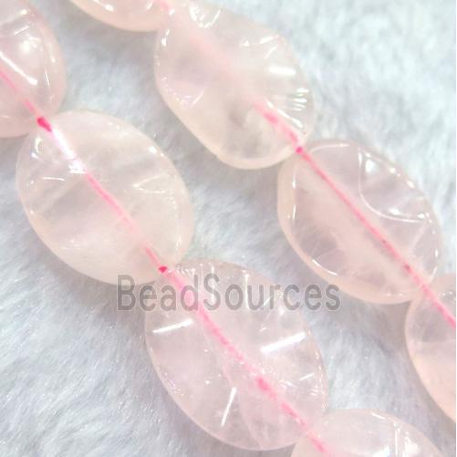 rose quartz bead, twist oval