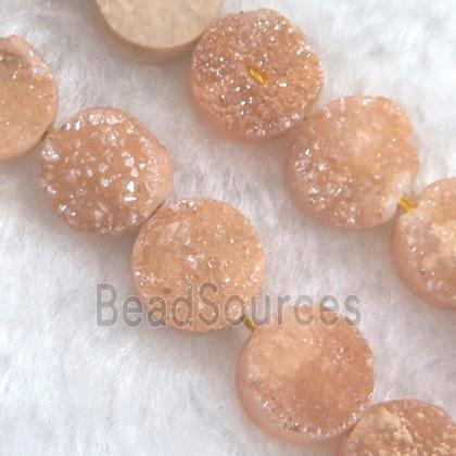 goldchampagne druzy quartz beads, flat round