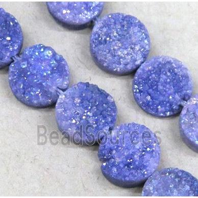 purple druzy quartz bead, flat round