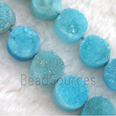 blue druzy quartz bead, flat round