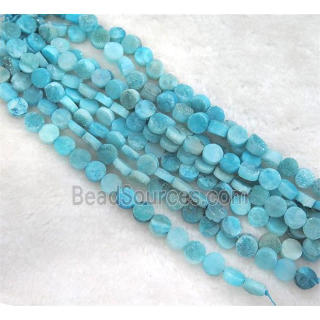 blue druzy quartz bead, flat round