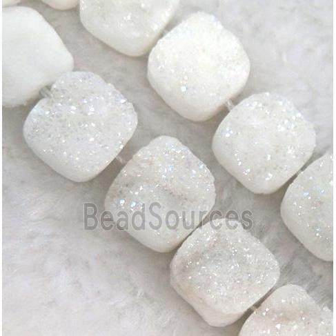 white druzy quartz bead, square