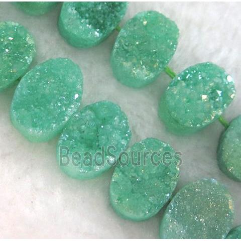 green druzy quartz beads, oval