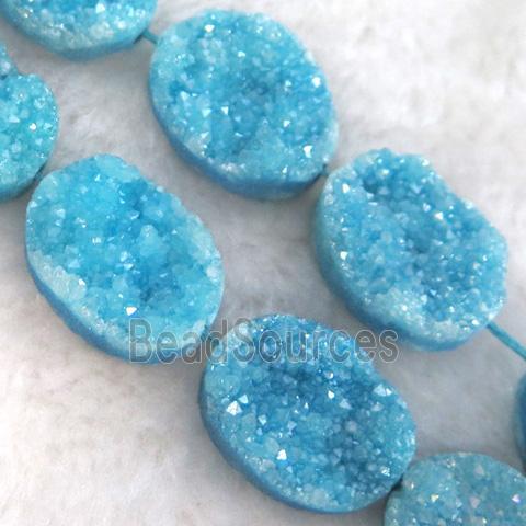 blue druzy quartz beads, oval