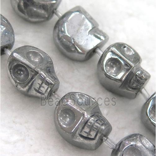 skull pyrite beads, silver plated