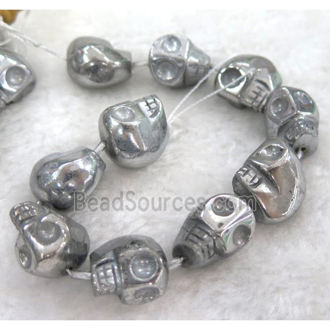 skull pyrite beads, silver plated