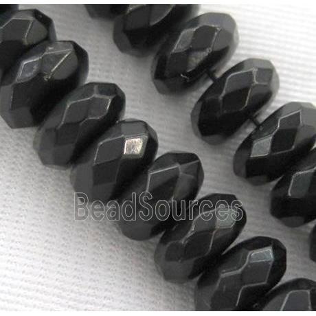 black onyx agate bead, faceted rondelle