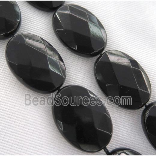 black onyx bead, faceted oval