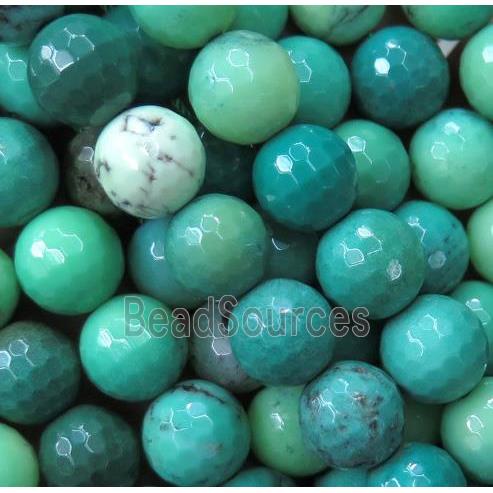 Natural Green Grass Agate Beads Faceted Round