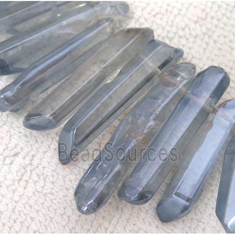 Clear Quartz stick beads for necklace, lt.blue electroplated, polished