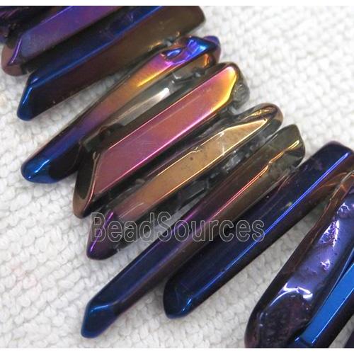 Clear Quartz stick beads for necklace, purple electroplated, polished