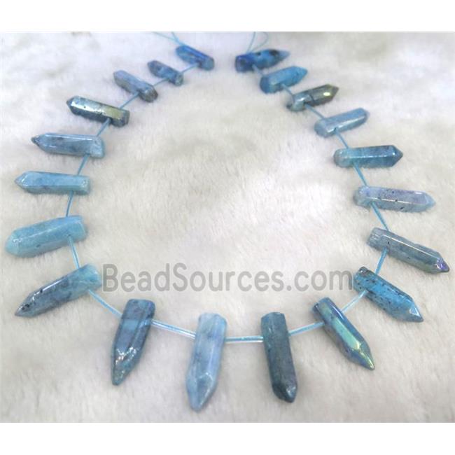 Clear Quartz Beads, bullet, blue electroplated