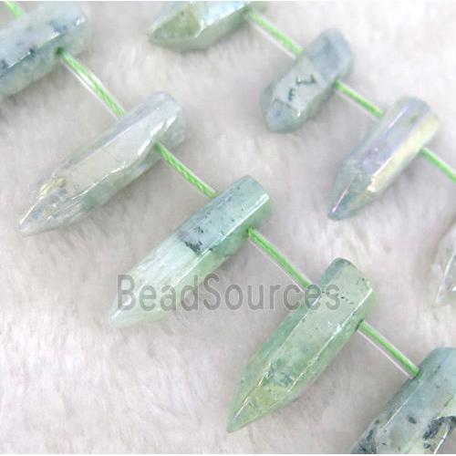 Clear Quartz Beads, bullet, green electroplated