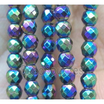 Hematite Beads, faceted round, rainbow electroplated