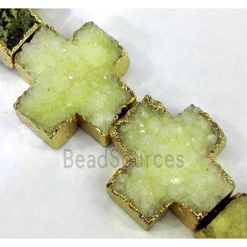 yellow druzy quartz beads, cross