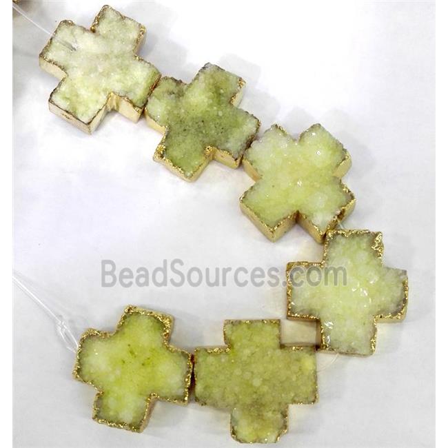 yellow druzy quartz beads, cross