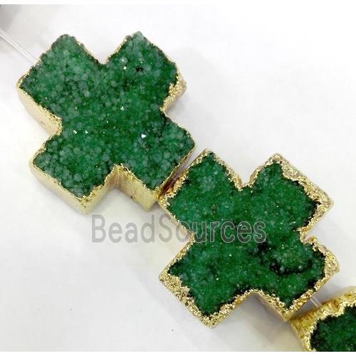 green quartz druzy beads, cross