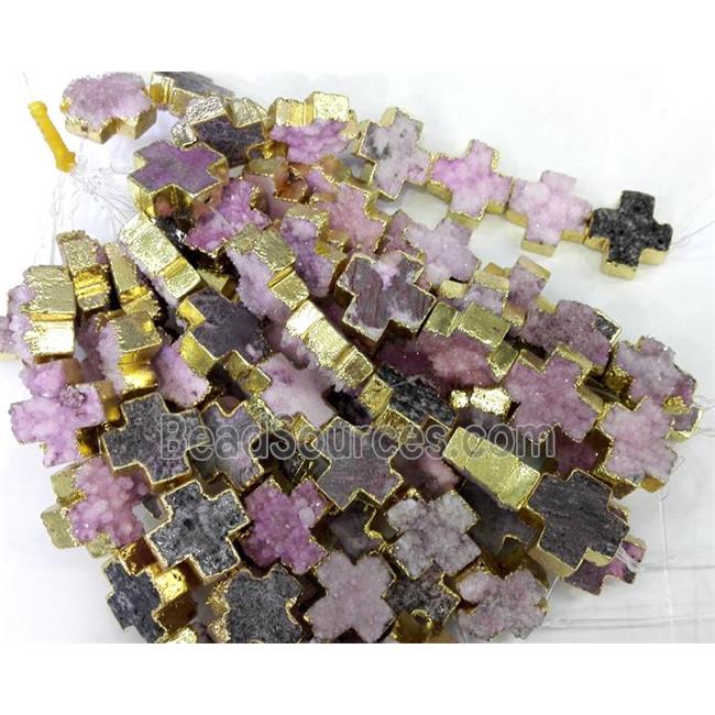 pink quartz druzy beads, cross