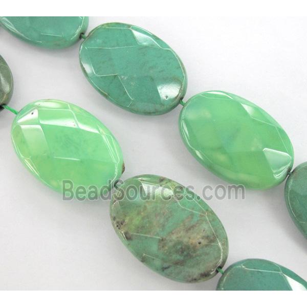 green grass agate beads, faceted flat-oval