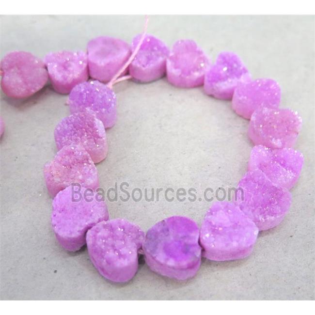 Quartz Druzy Beads, heart, hotpink