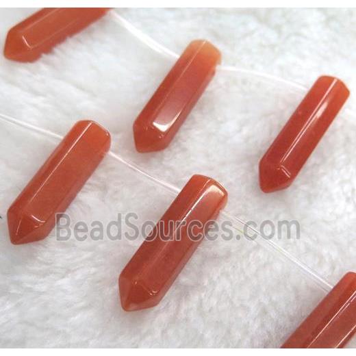 red agate beads, bullet shape