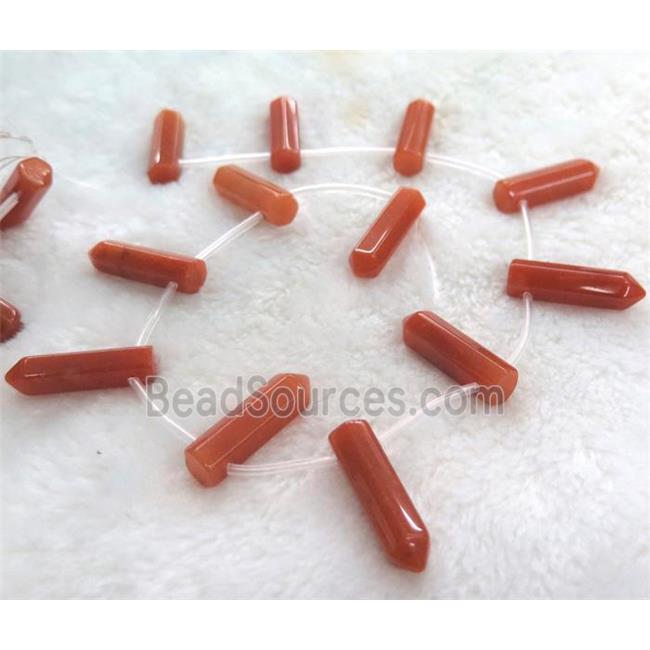 red agate beads, bullet shape