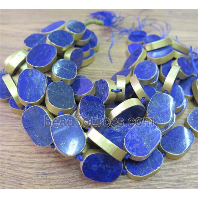 lapis lazuli beads, oval, gold plated