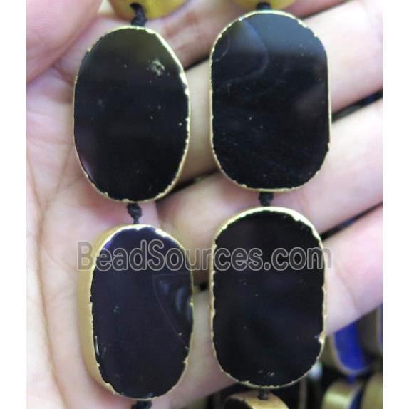 black agate beads, oval