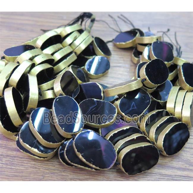 black agate beads, oval