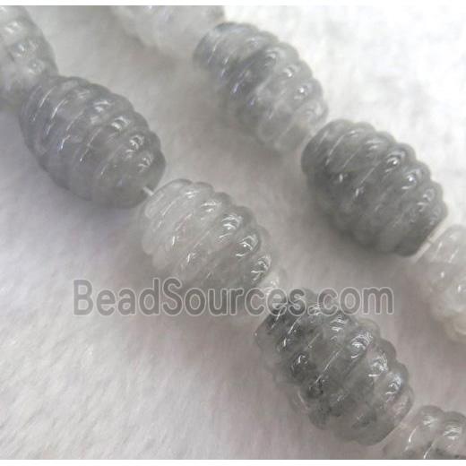 grey Cloudy Quartz barrel beads