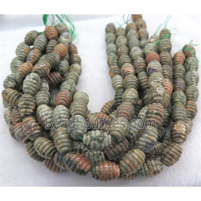 green Rhyolite barrel beads