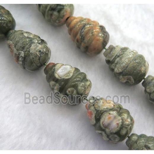 green Rhyolite teardrop beads