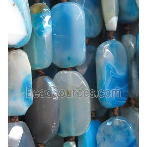 agate beads, blue, faceted rectangle