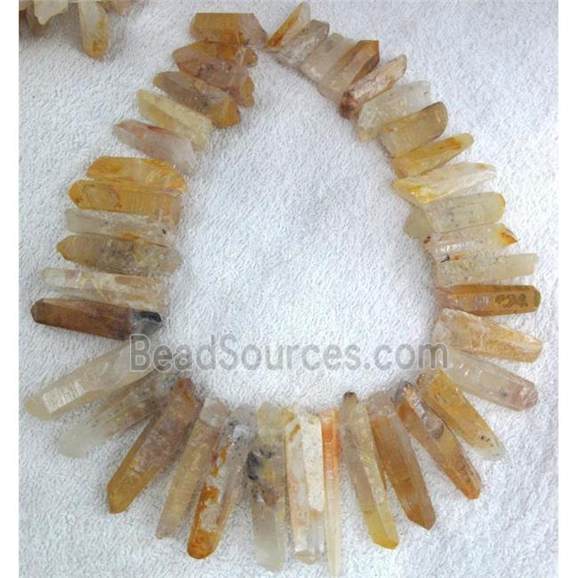 citrine stick beads, yellow, freeform