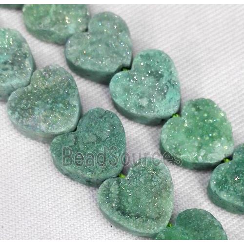 druzy quartz bead, heart, green