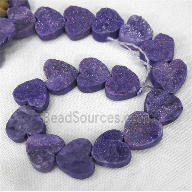 druzy quartz beads, heart, purple